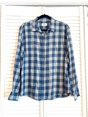 Marine Layer Blue and Gray Plaid Checkered Button Down Cotton Shirt Medium M